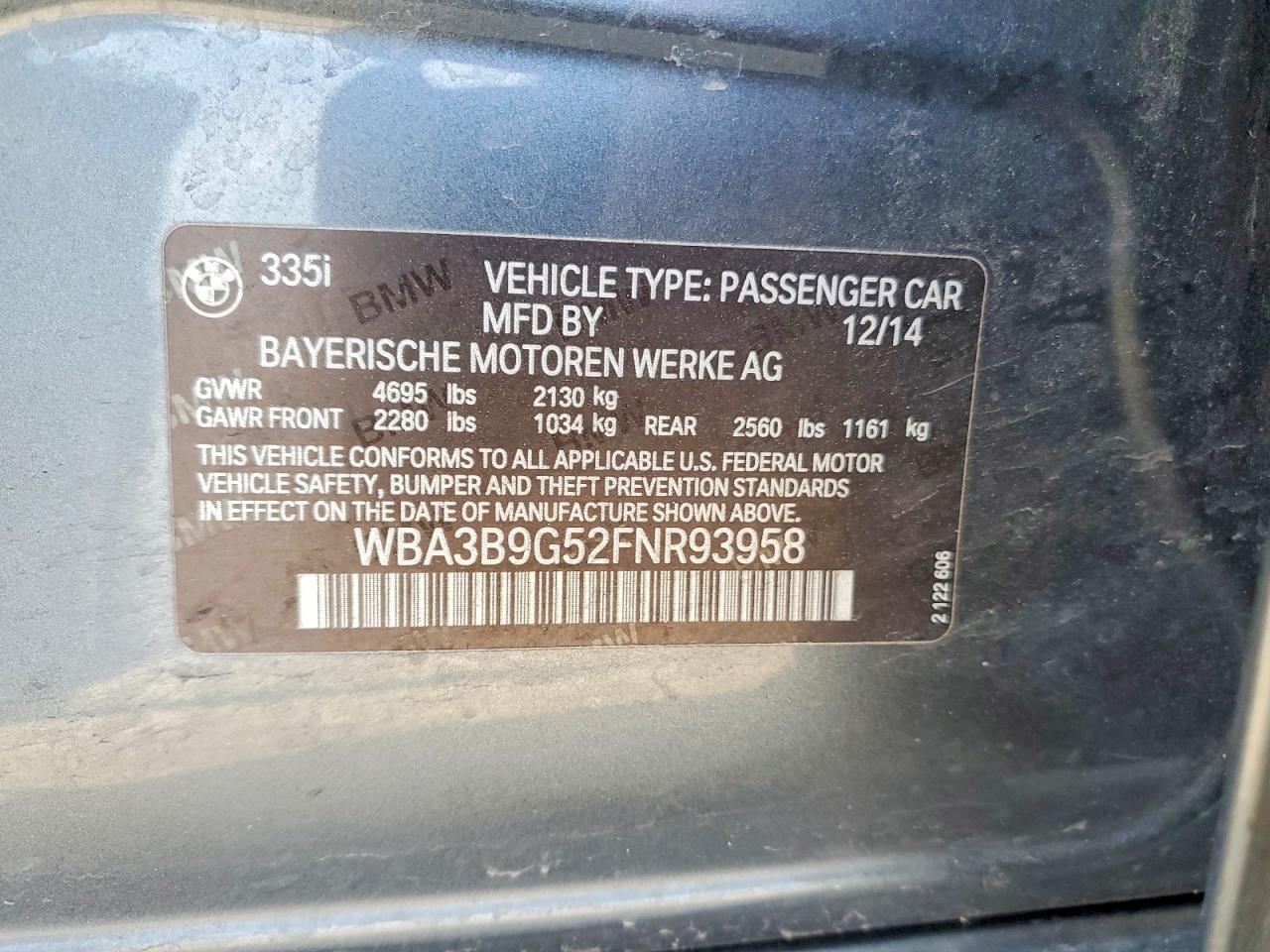 2015 BMW 3 series VIN WBA3B9G52FNR93958 photo 12