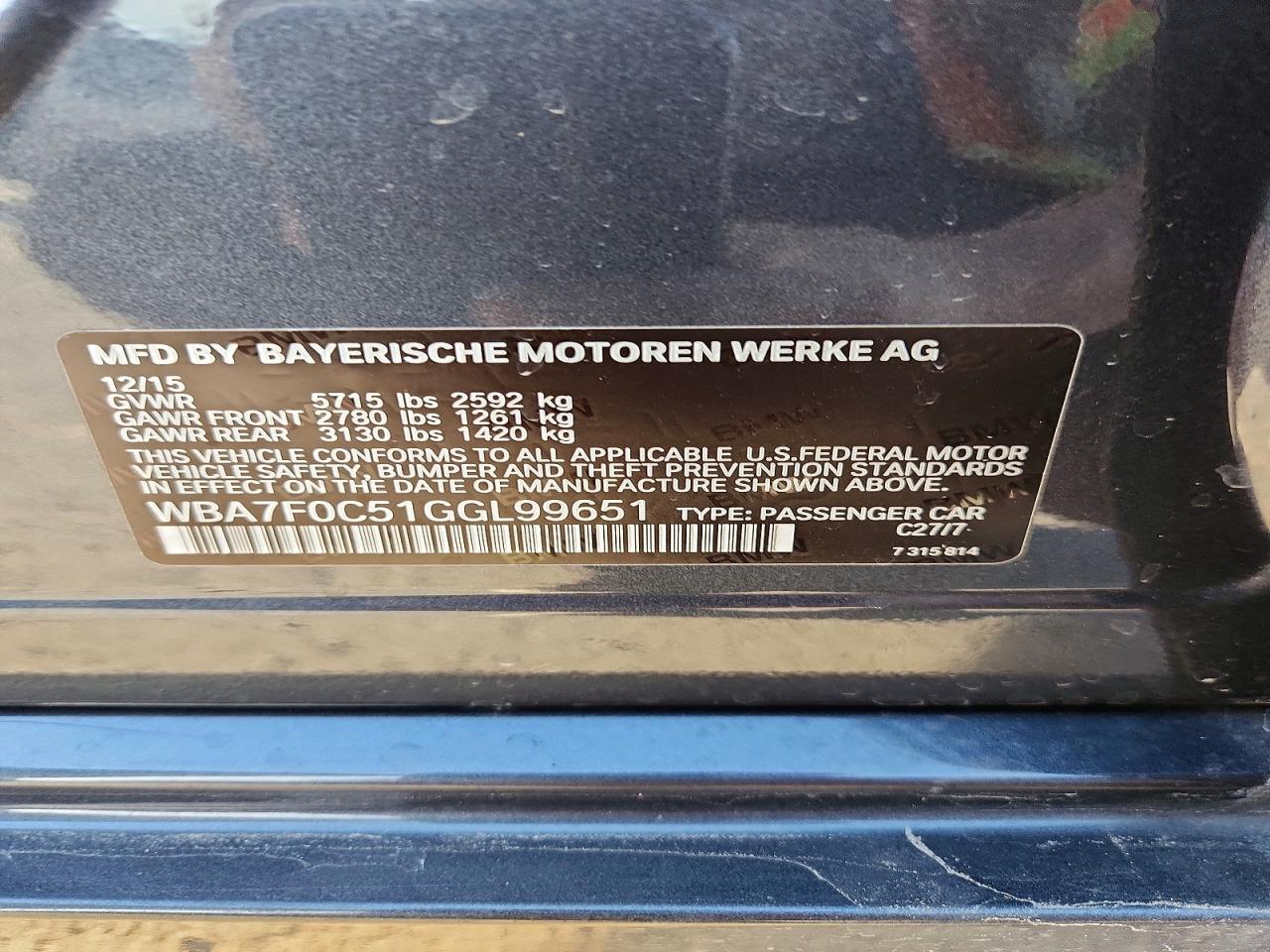 2016 BMW 7 series VIN WBA7F0C51GGL99651 photo 12