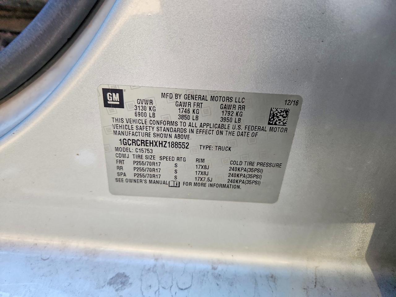 2017 Chevrolet All models VIN 1GCRCREHXHZ188552 photo 12