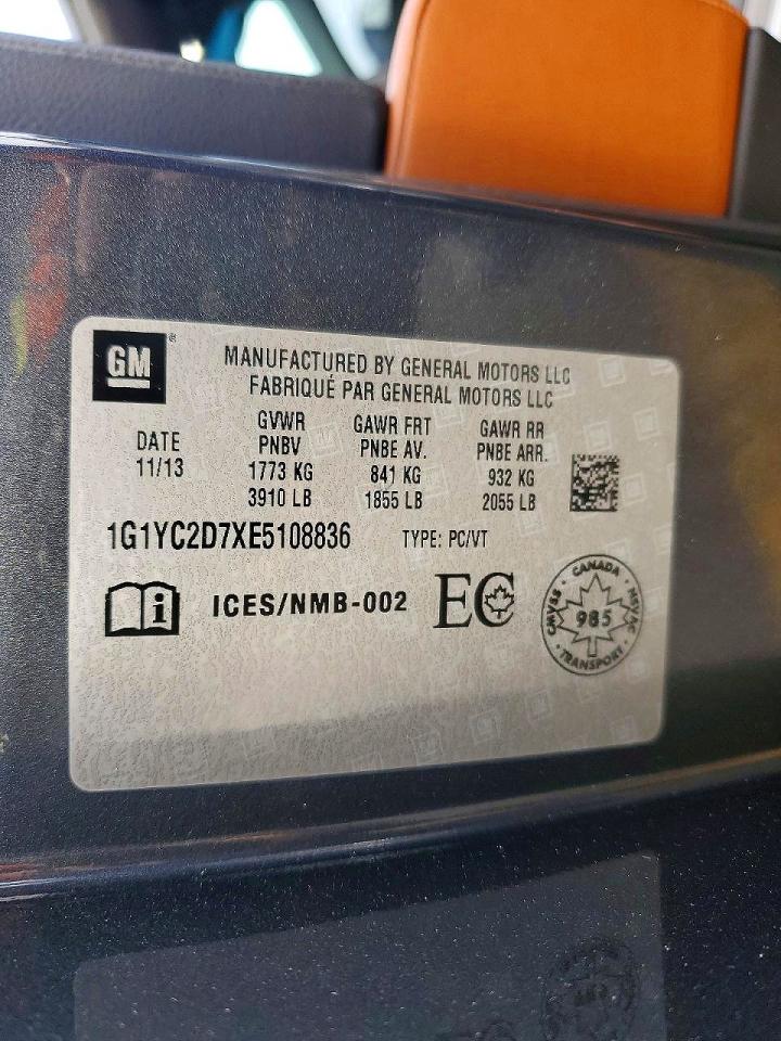 2014 CHEV Corvette VIN 1G1YC2D7XE5108836 photo 12