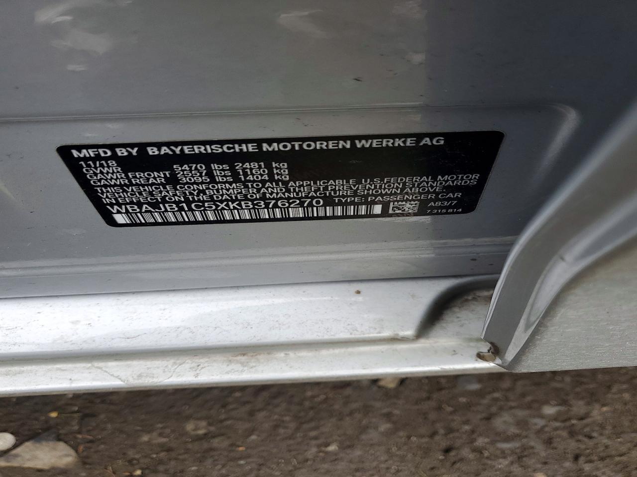 2019 BMW 5 series VIN WBAJB1C5XKB376270 photo 12