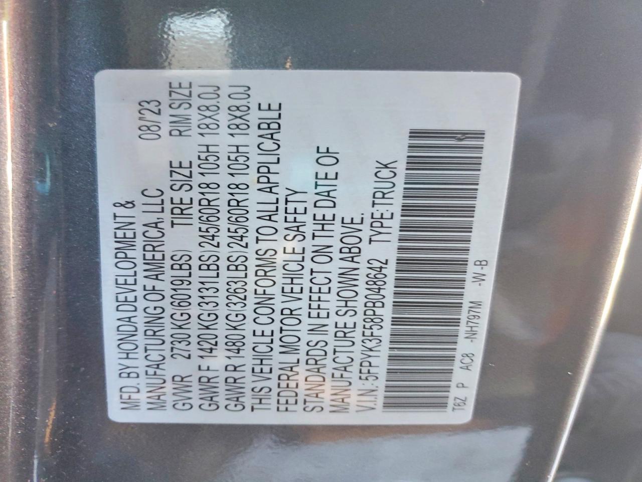 2023 Honda Ridgeline VIN 5FPYK3F58PB048642 photo 12