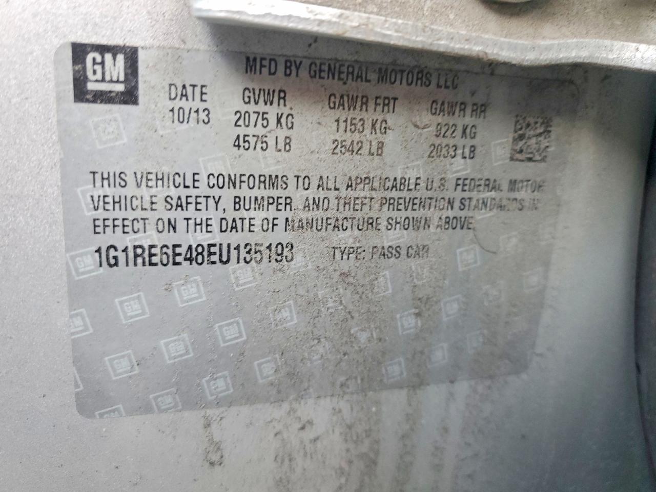 2014 CHEV Volt VIN 1G1RE6E48EU135193 photo 12