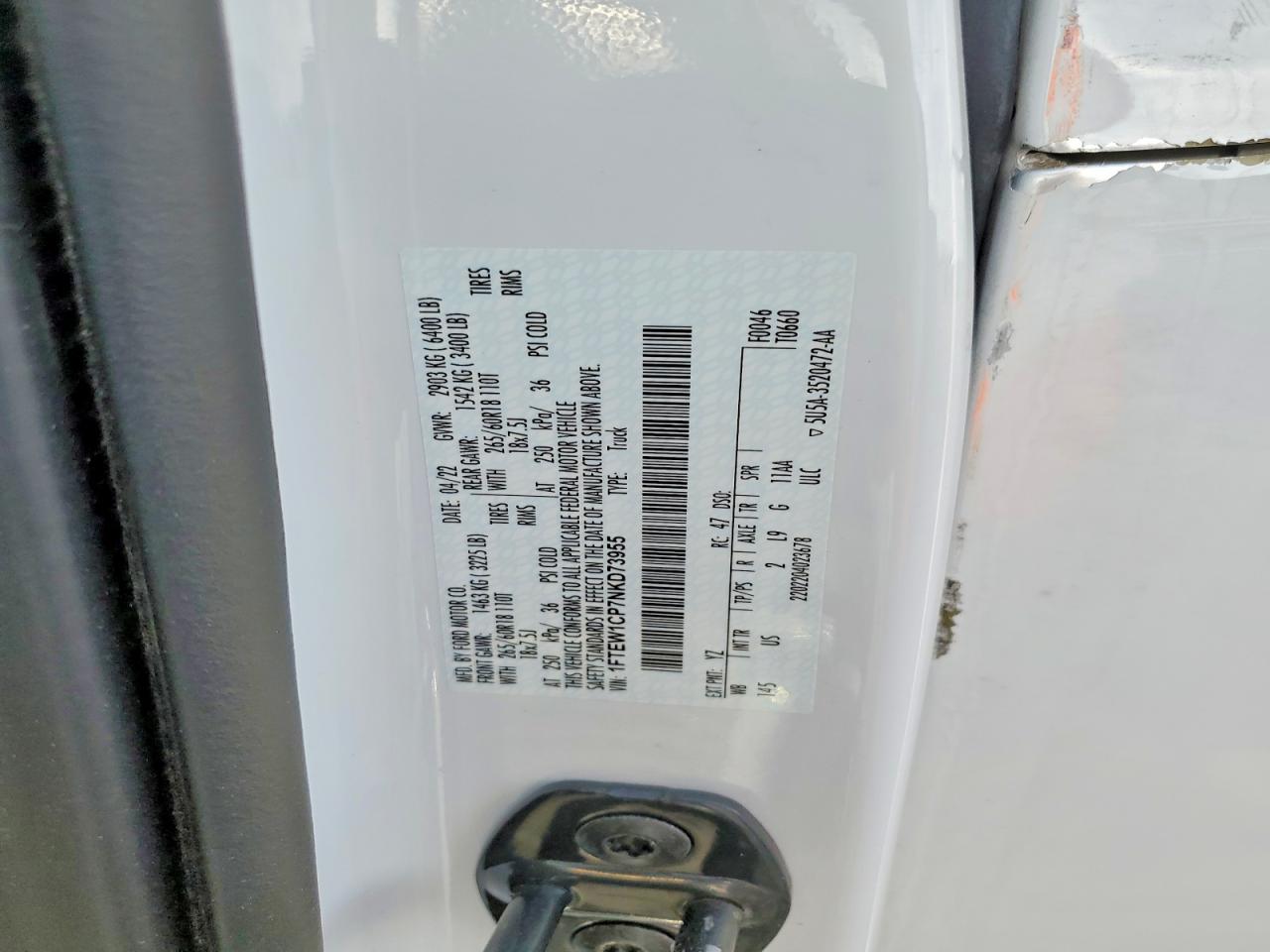 2022 Ford F150 VIN 1FTEW1CP7NKD73955 photo 12