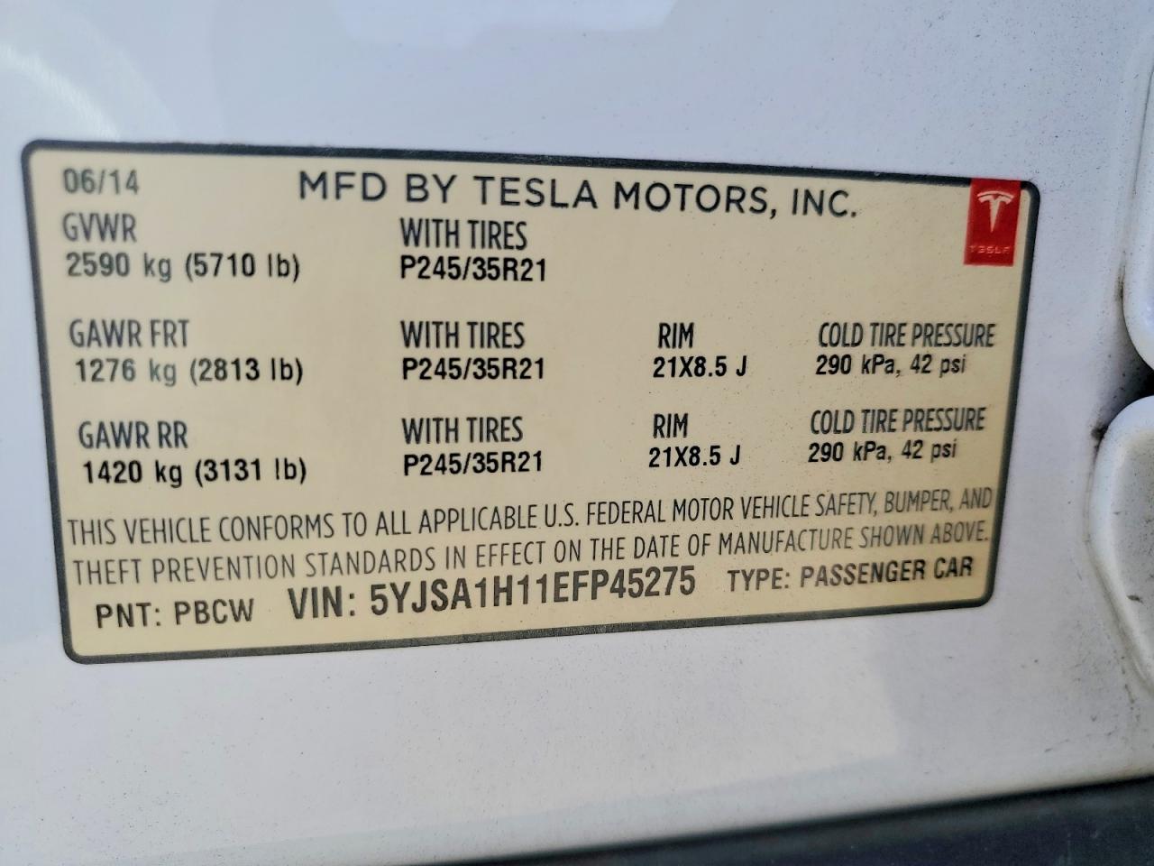 2014 Tesla Model s VIN 5YJSA1H11EFP45275 photo 12