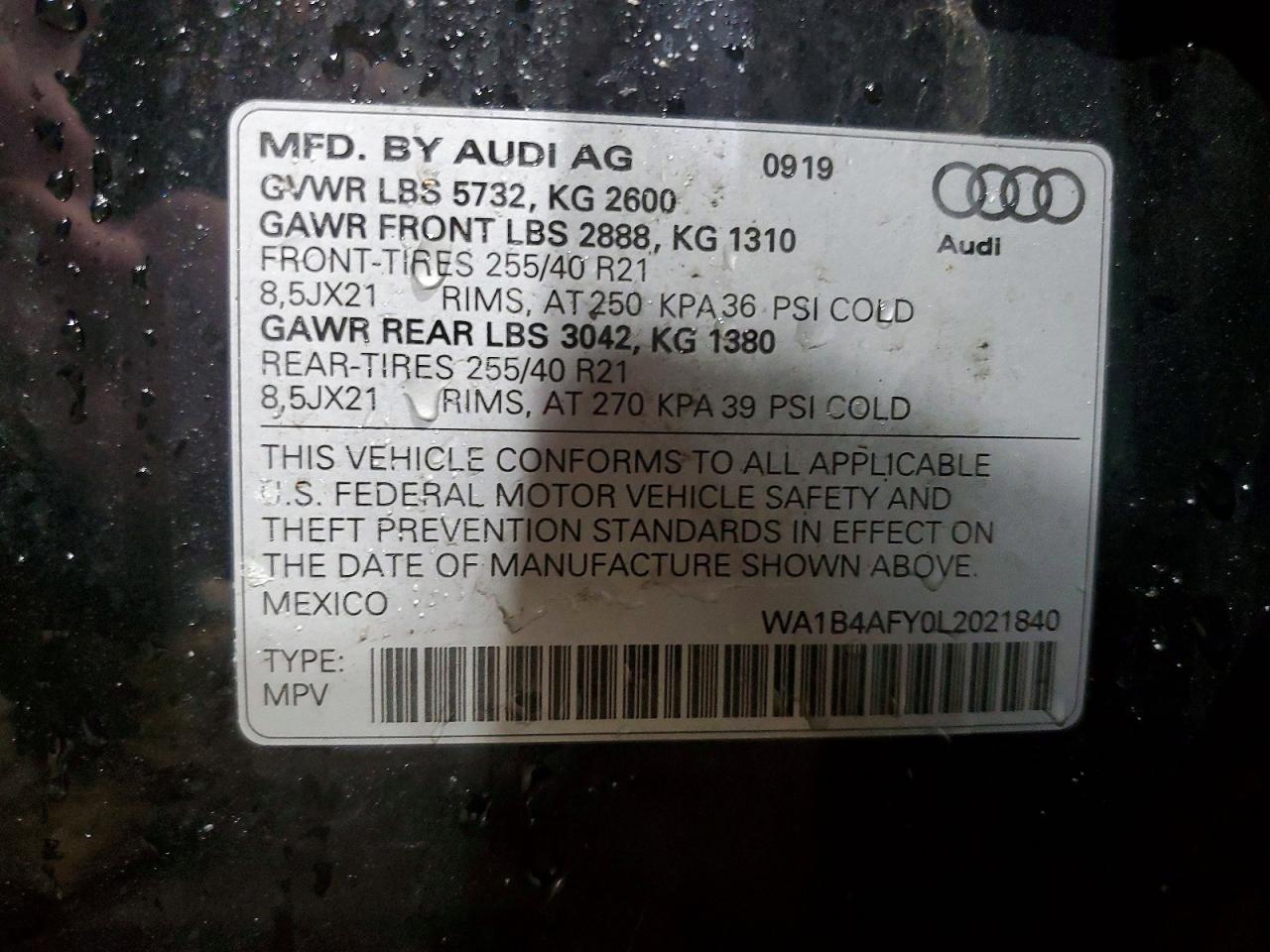 2020 Audi Sq5 VIN WA1B4AFY0L2021840 photo 12