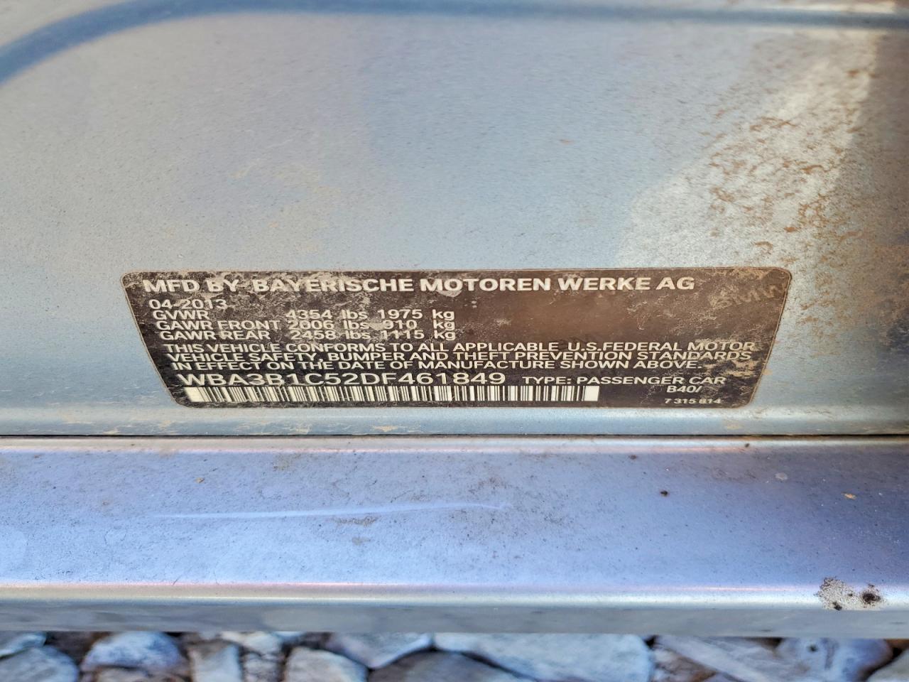 2013 BMW 3 series VIN WBA3B1C52DF461849 photo 12