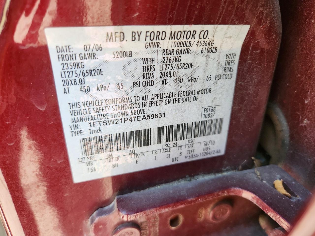 2007 Ford F250 VIN 1FTSW21P47EA59631 photo 12