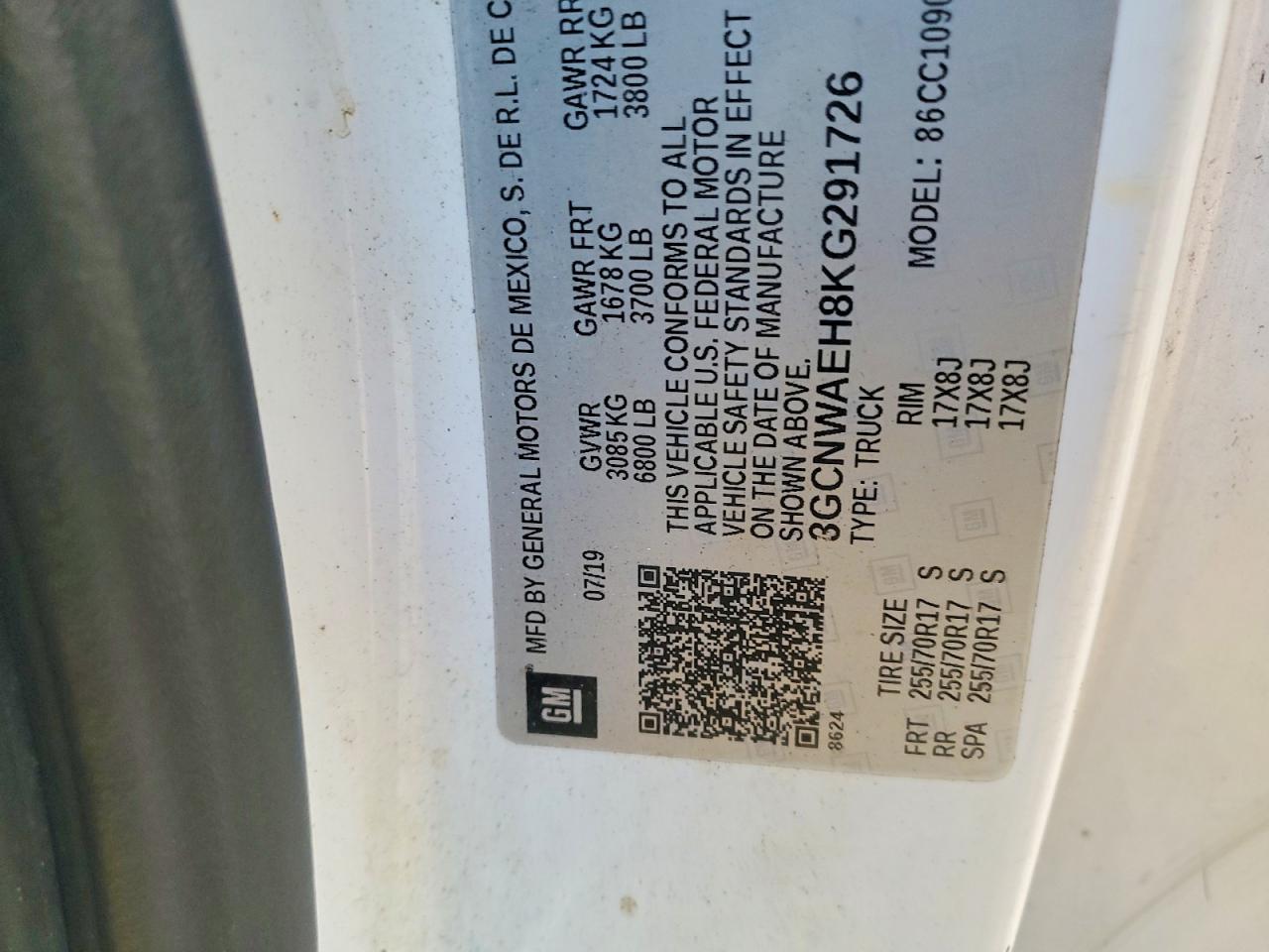 2019 Chevrolet All models VIN 3GCNWAEH8KG291726 photo 12