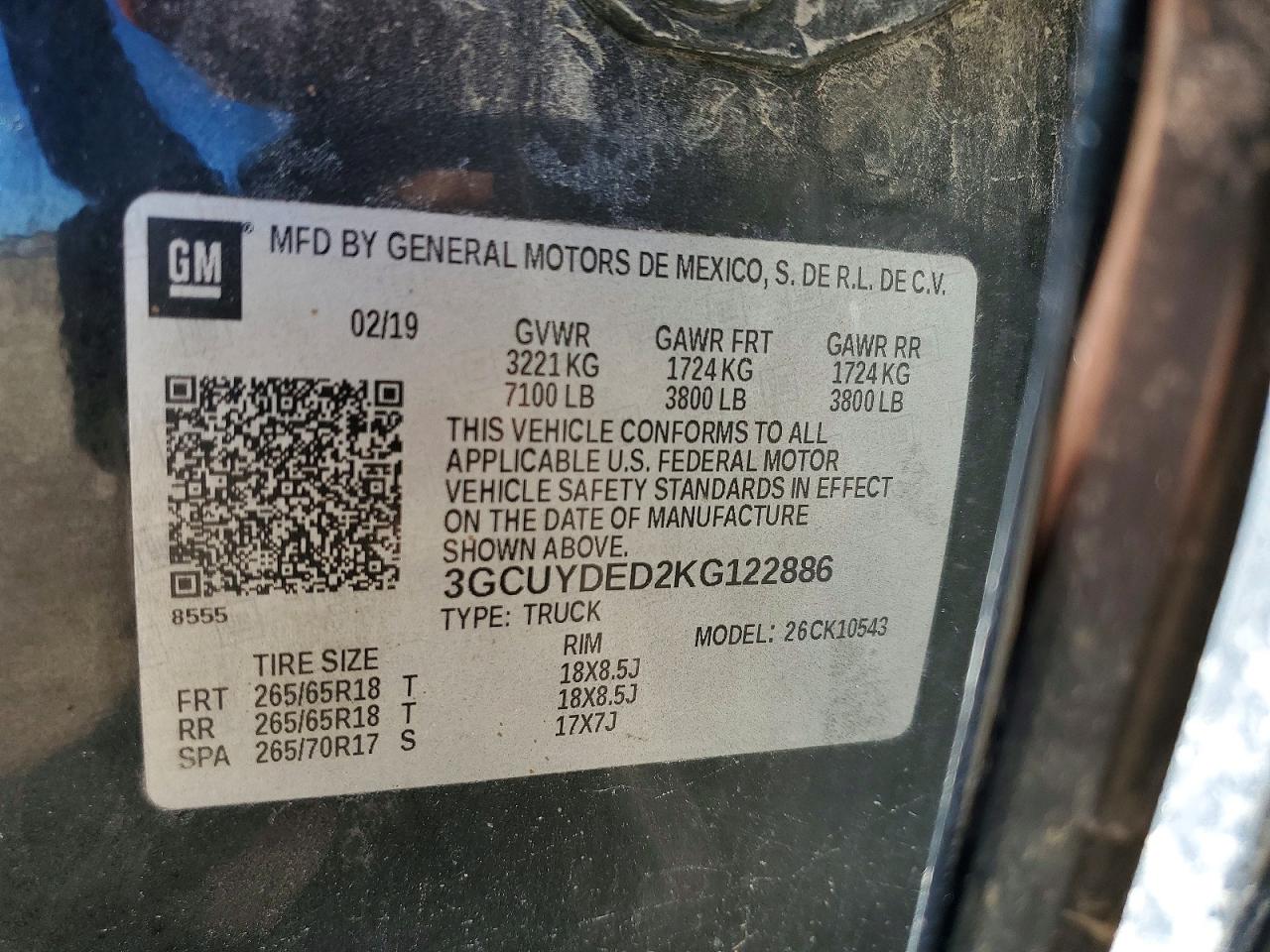 2019 Chevrolet All models VIN 3GCUYDED2KG122886 photo 12