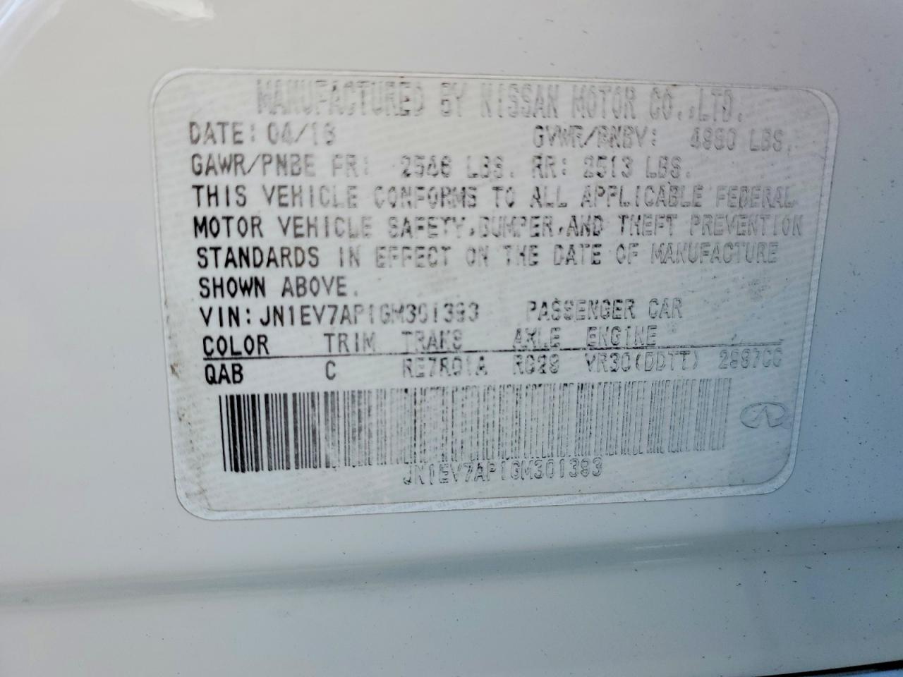 2016 INFINITY Q50 VIN JN1EV7AP1GM301393 photo 12