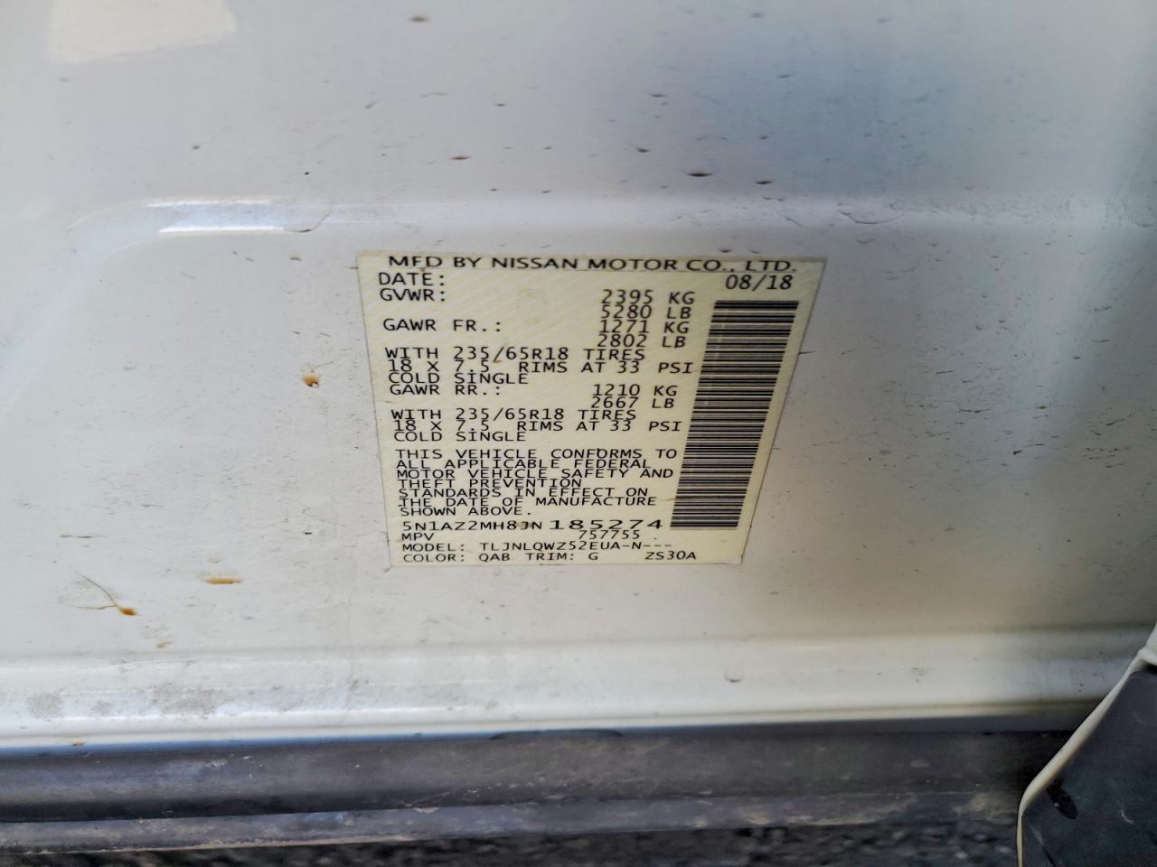 2018 NISS Murano VIN 5N1AZ2MH8JN185274 photo 12