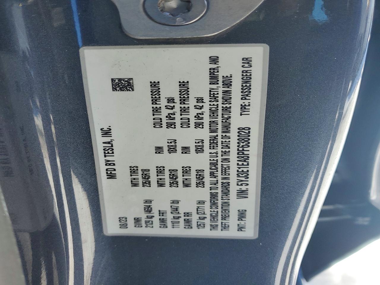 2023 Tesla Model 3 VIN 5YJ3E1EA8PF638028 photo 12
