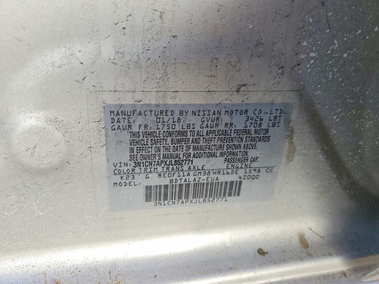 2018 NISS Versa s pl VIN 3N1CN7APXJL852771 photo 12