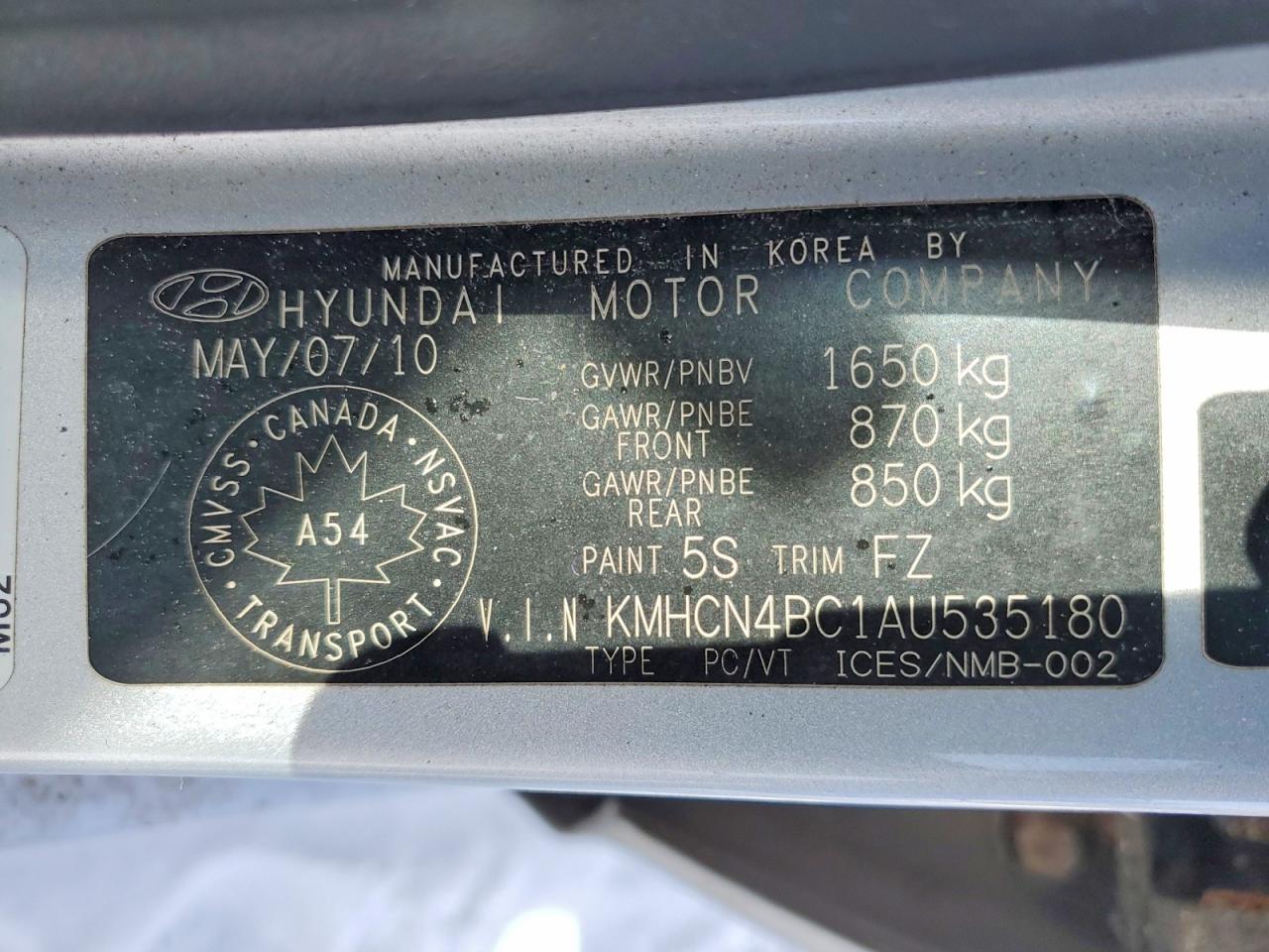 2010 Hyundai Accent VIN KMHCN4BC1AU535180 photo 12