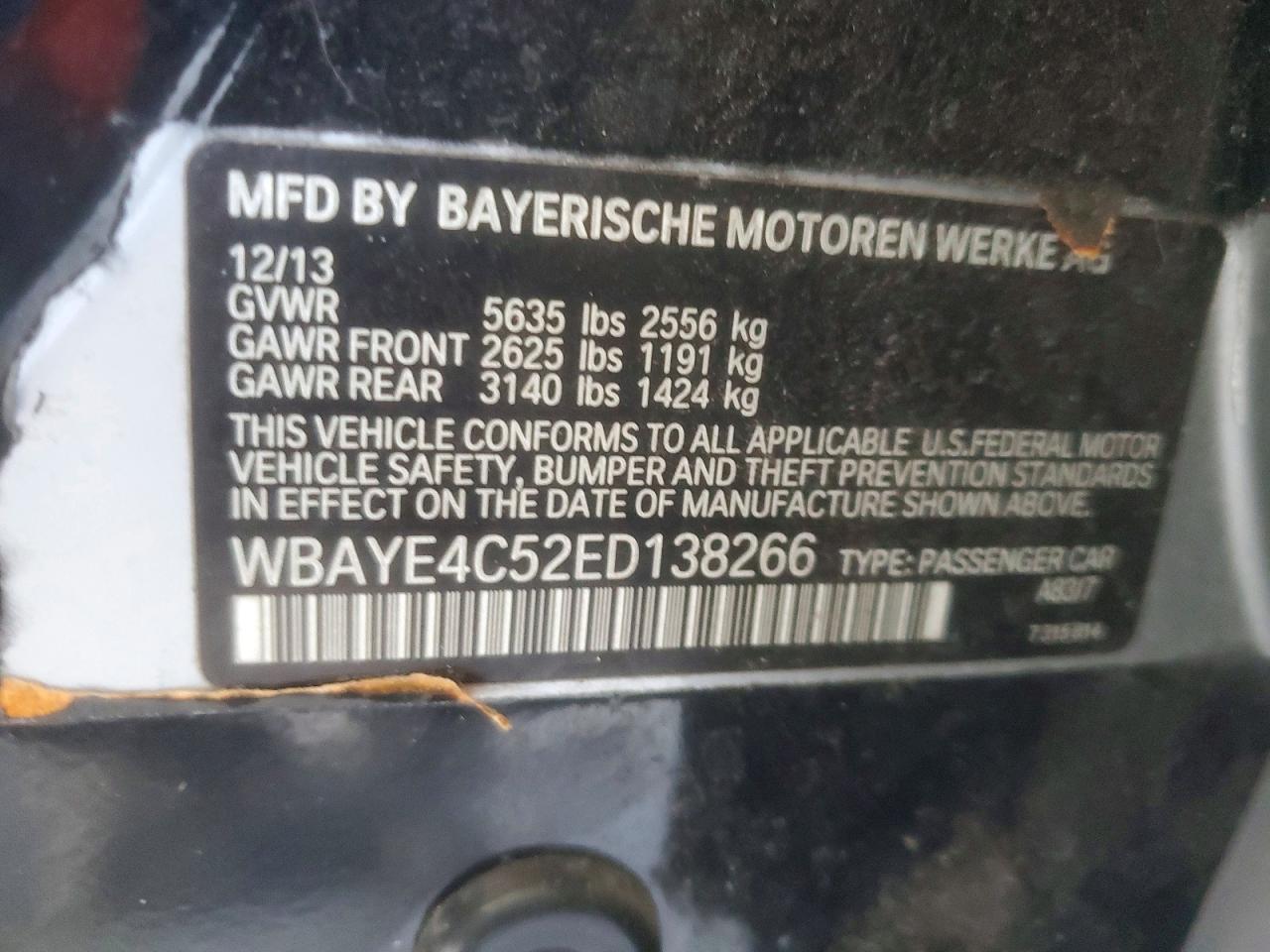 2014 BMW 7 series VIN WBAYE4C52ED138266 photo 12