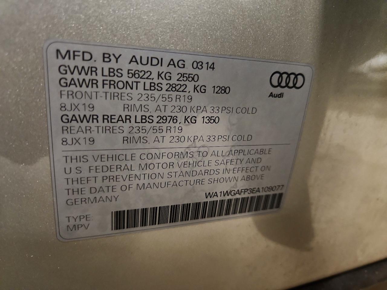 2014 Audi Q5 VIN WA1WGAFP3EA109077 photo 12