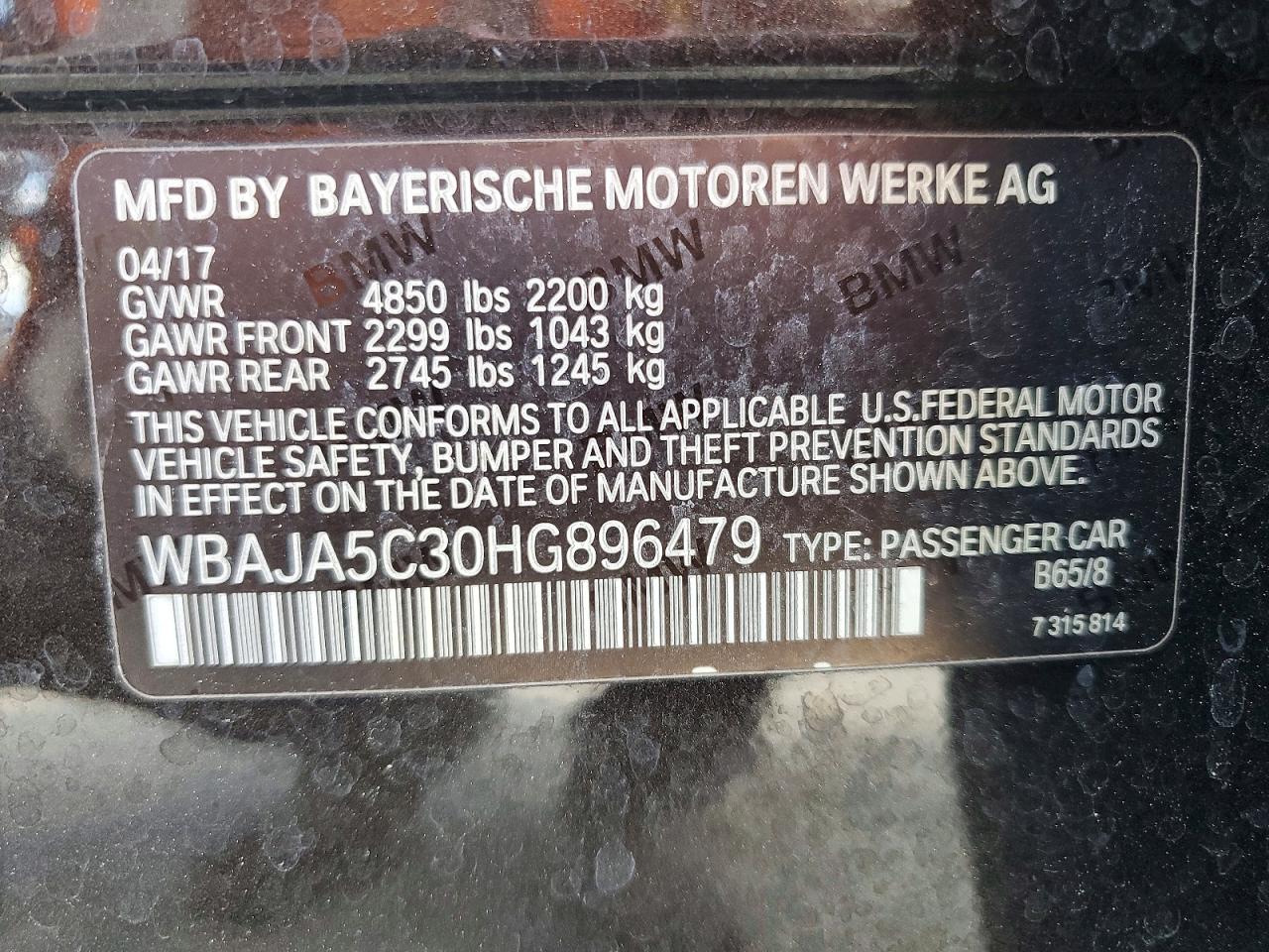 2017 BMW 5 series VIN WBAJA5C30HG896479 photo 12