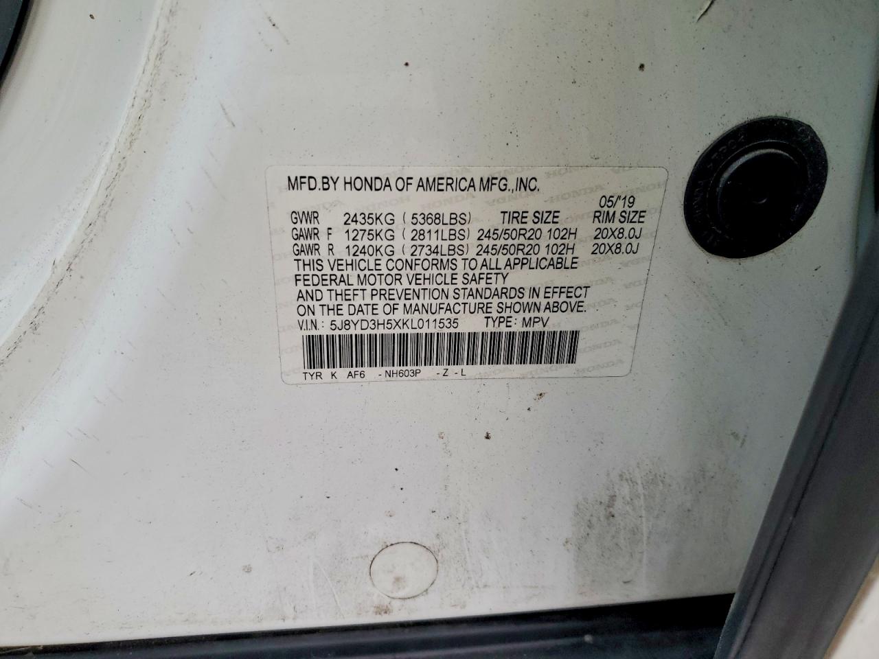 2019 ACURA Mdx VIN 5J8YD3H5XKL011535 photo 12