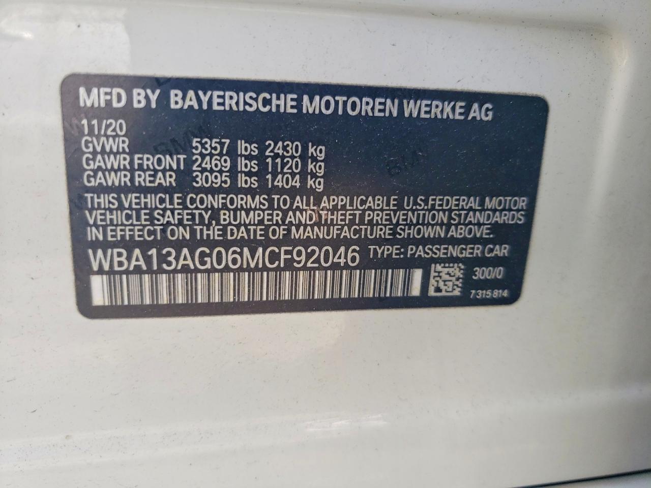 2021 BMW 5 series VIN WBA13AG06MCF92046 photo 12