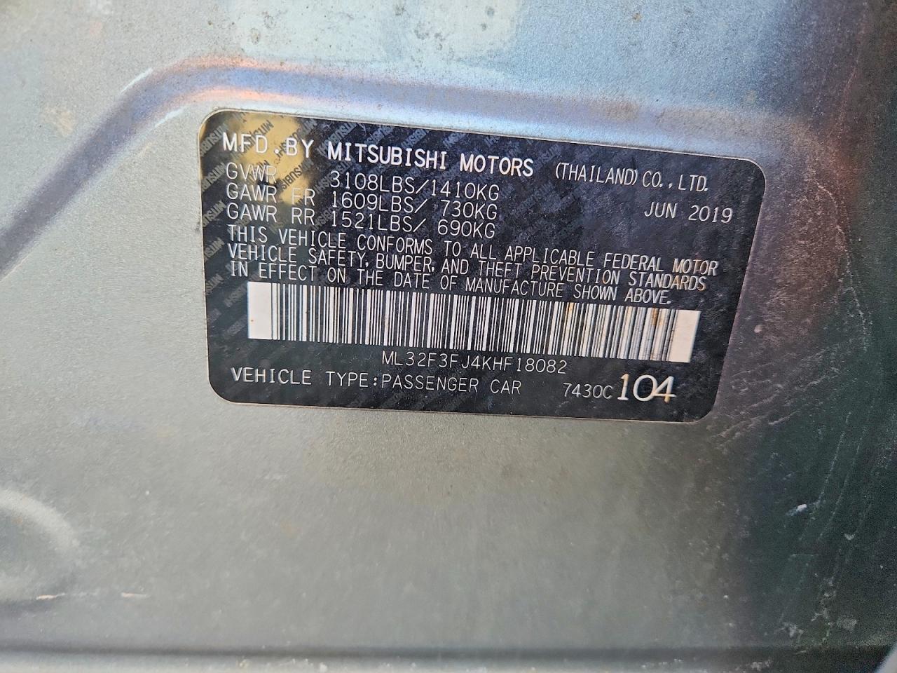 2019 Mitsubishi Mirage VIN ML32F3FJ4KHF18082 photo 12