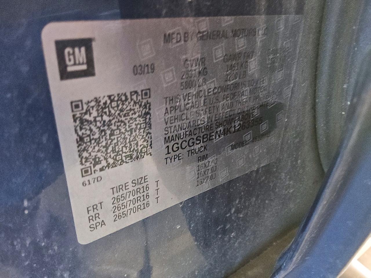 2019 CHEV Colorado VIN 1GCGSBEN4K1263355 photo 12