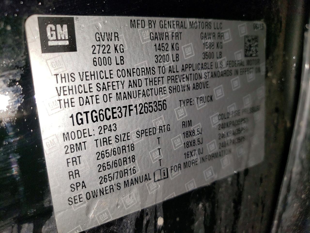 2015 GMC Canyon VIN 1GTG6CE37F1265356 photo 12