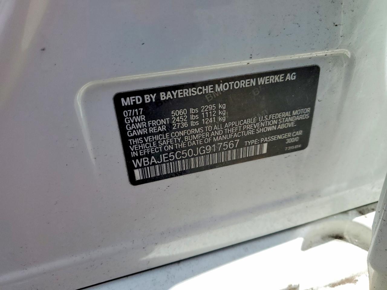 2018 BMW 5 series VIN WBAJE5C50JG917567 photo 12
