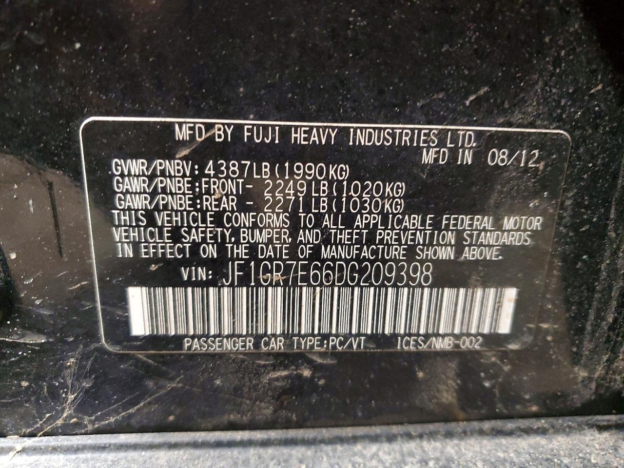 2013 Subaru Wrx VIN JF1GR7E66DG209398 photo 12