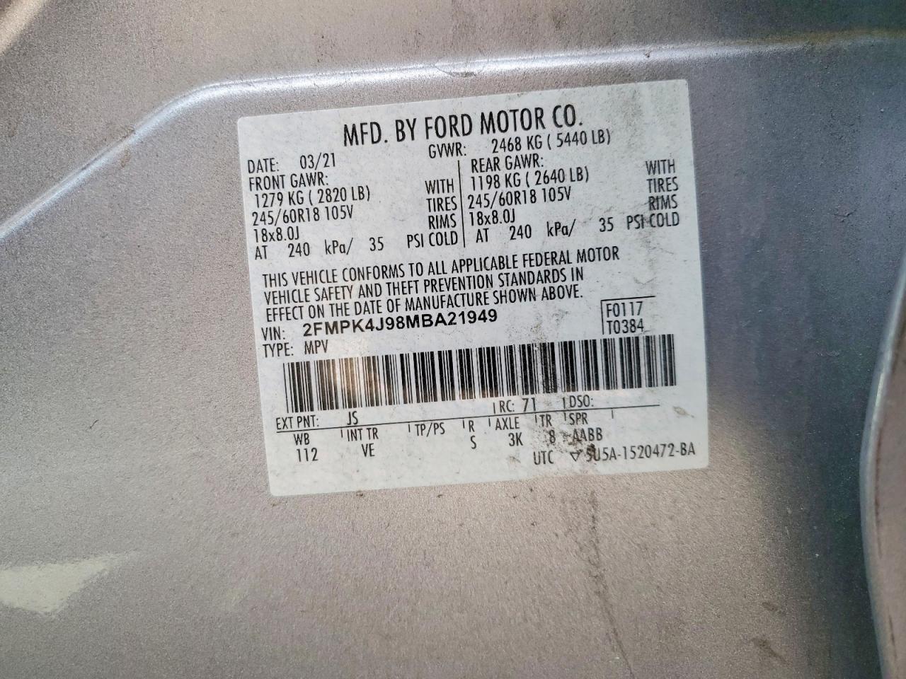 2021 Ford Edge VIN 2FMPK4J98MBA21949 photo 12