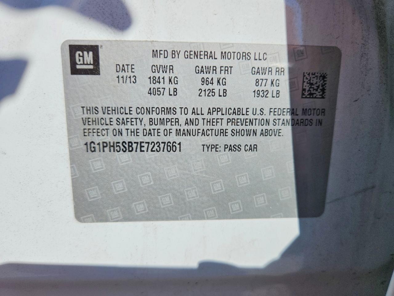 2014 CHEV Cruze VIN 1G1PH5SB7E7237661 photo 12
