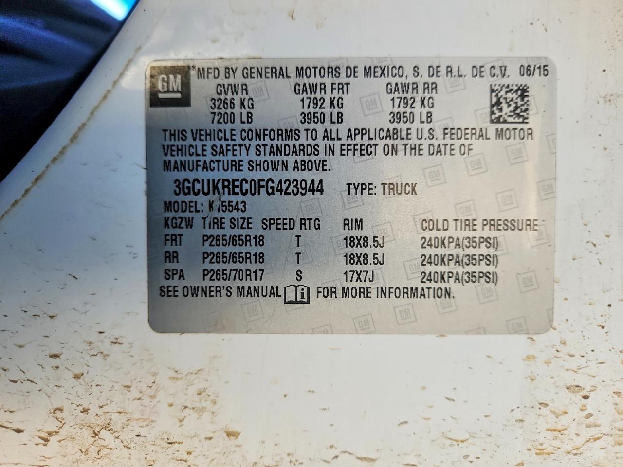 2015 Chevrolet All models VIN 3GCUKREC0FG423944 photo 12