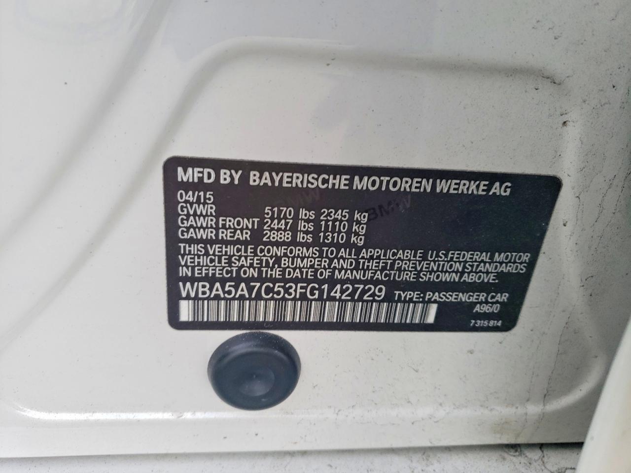 2015 BMW 5 series VIN WBA5A7C53FG142729 photo 12