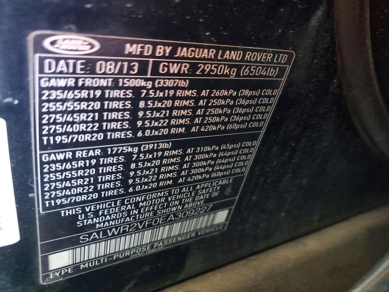 2014 Land Rangerover VIN SALWR2VF0EA309227 photo 12