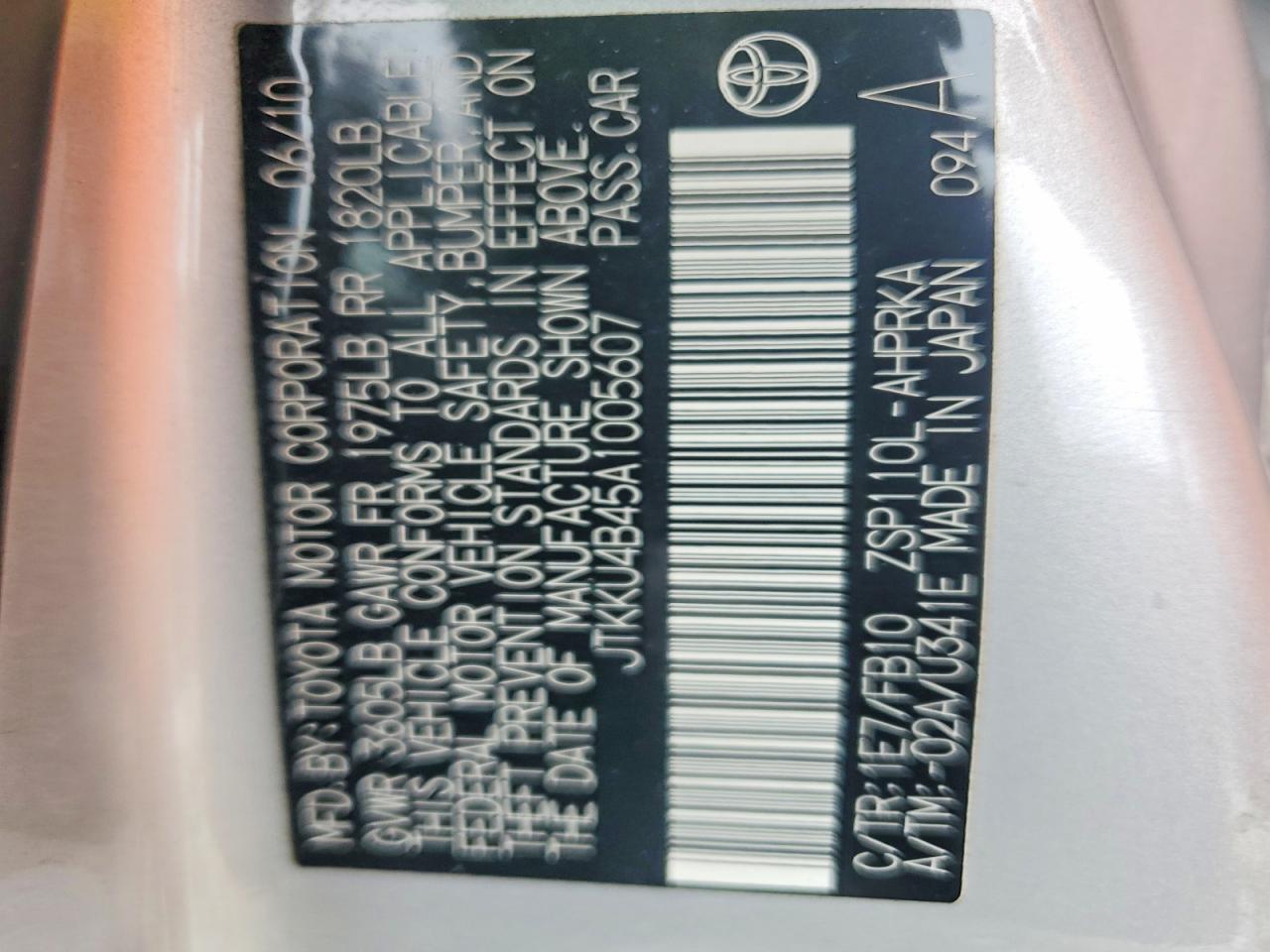 2010 Toyota Scion VIN JTKKU4B45A1005607 photo 12