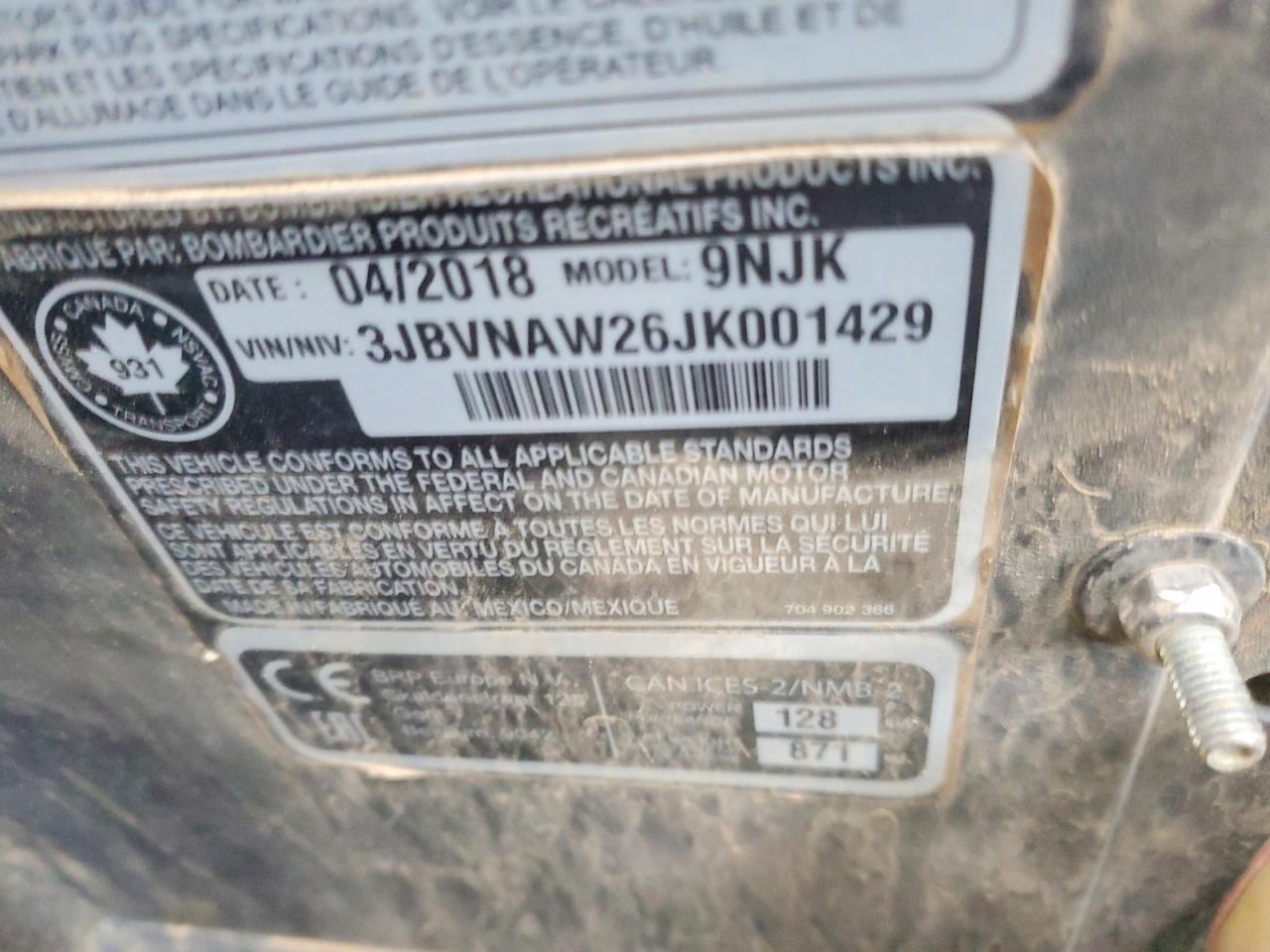 2018 CAN Maverick x VIN 3JBVNAW26JK001429 photo 10