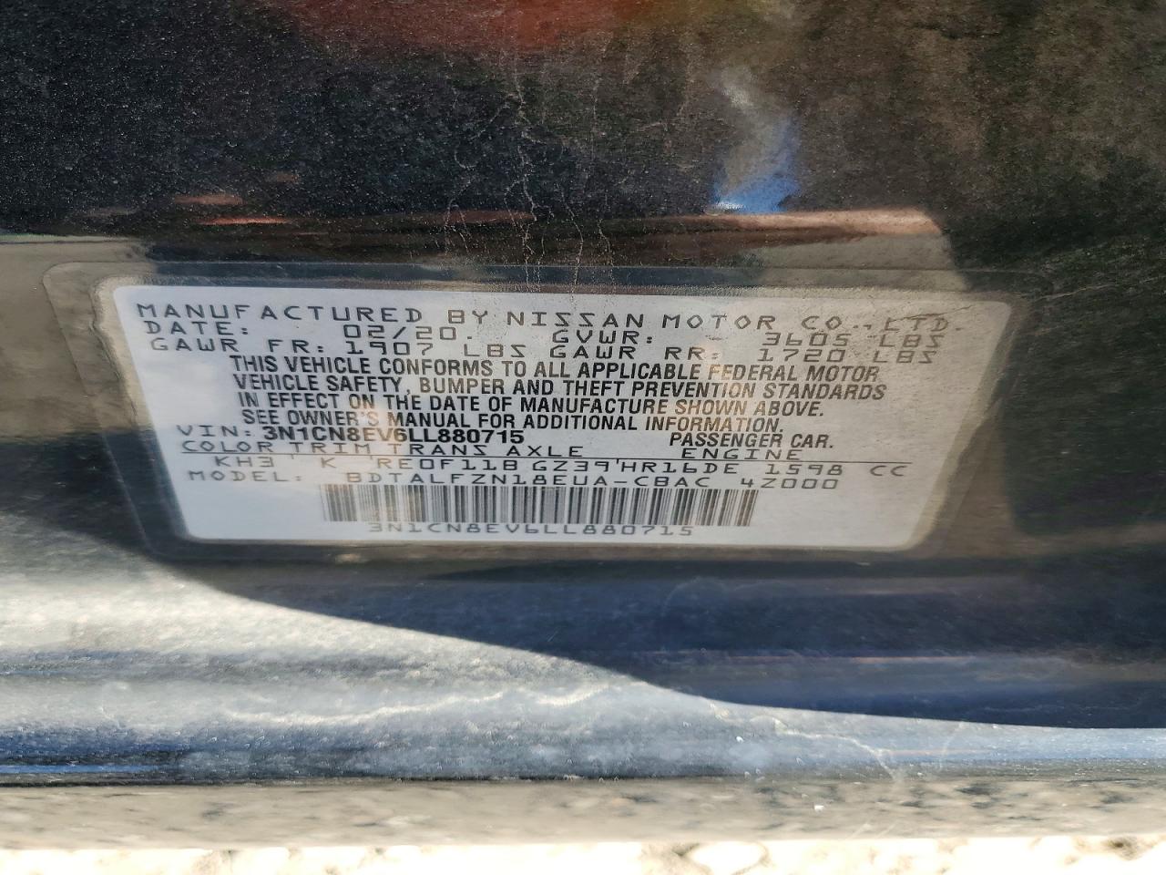2020 Nissan Versa VIN 3N1CN8EV6LL880715 photo 12