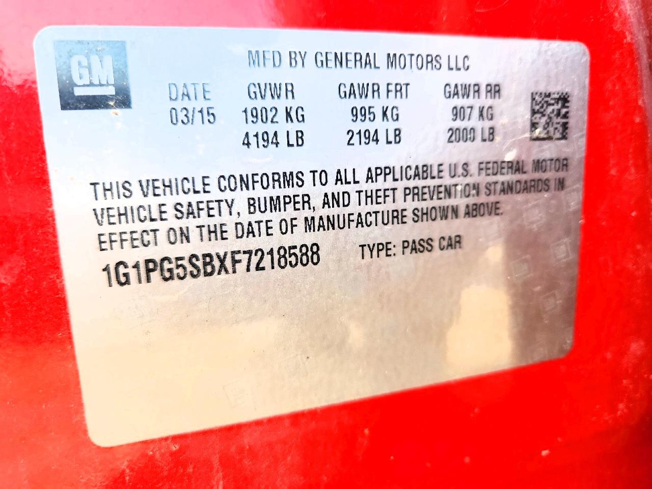 2015 Chevrolet Cruze VIN 1G1PG5SBXF7218588 photo 12