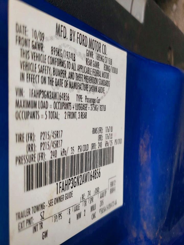 2010 Ford Focus VIN 1FAHP3GN2AW164856 photo 12