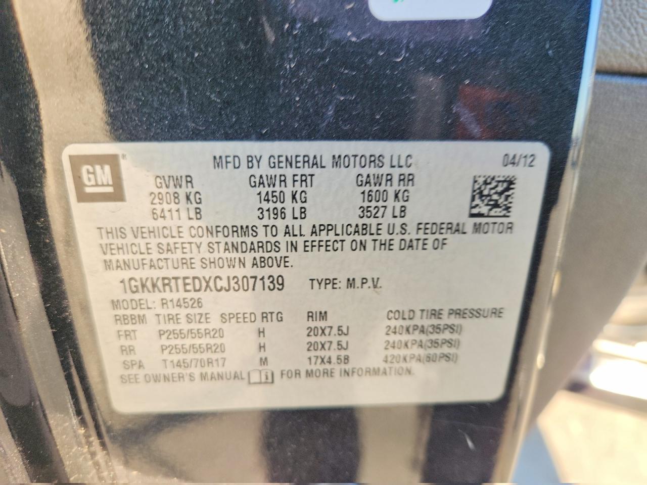 2012 GMC Acadia den VIN 1GKKRTEDXCJ307139 photo 12