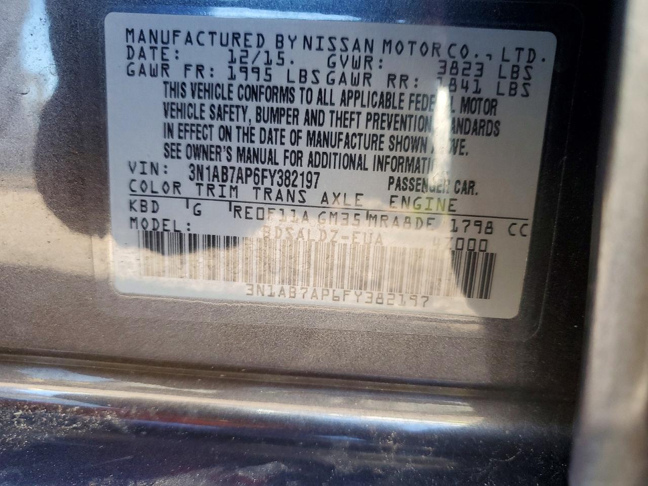 2015 NISS Sentra VIN 3N1AB7AP6FY382197 photo 12