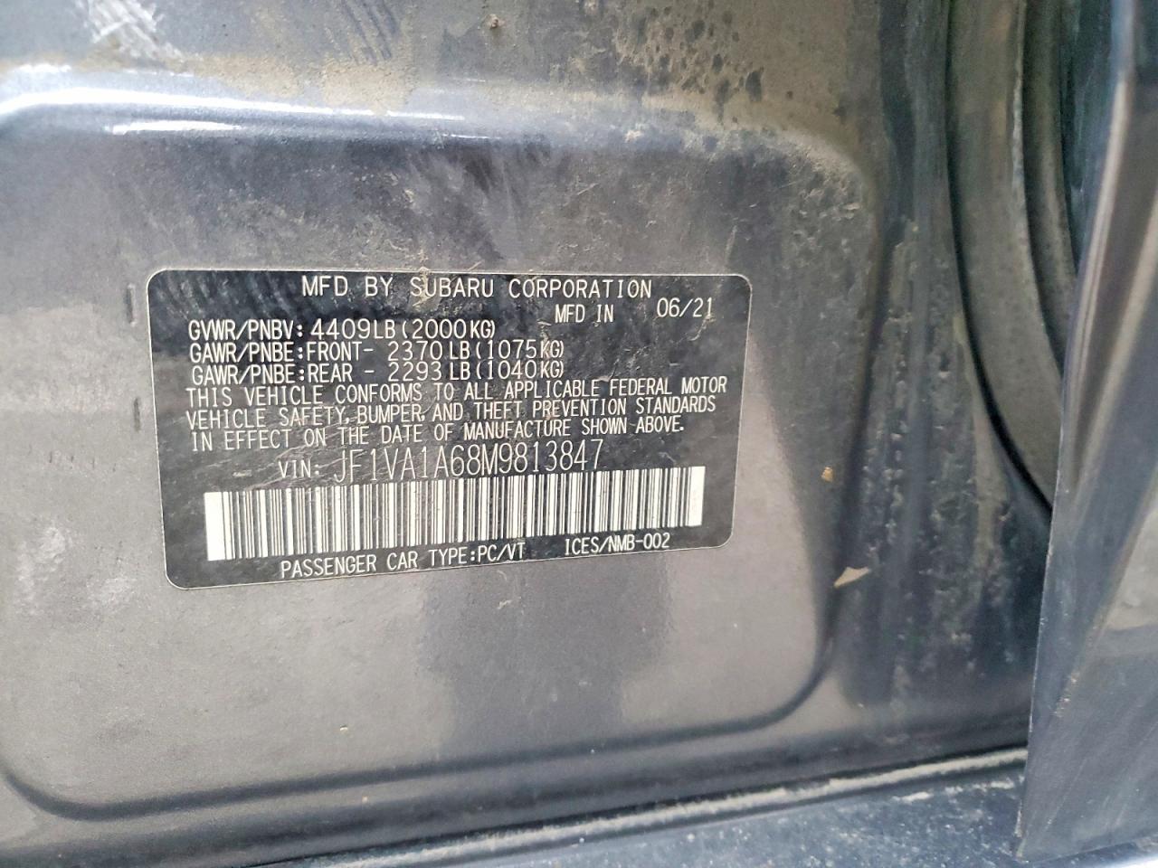 2021 Subaru Wrx VIN JF1VA1A68M9813847 photo 12