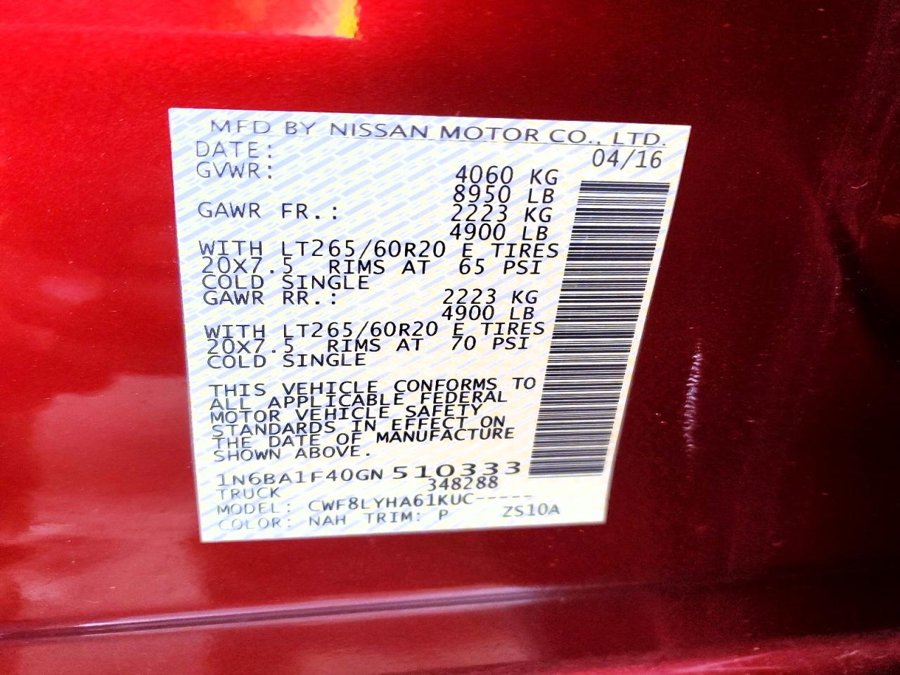 2016 Nissan TITAN VIN 1N6BA1F40GN510333 photo 12