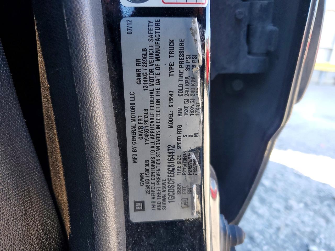 2012 Chev Colorado VIN 1GCDSCFE6C8164472 photo 12