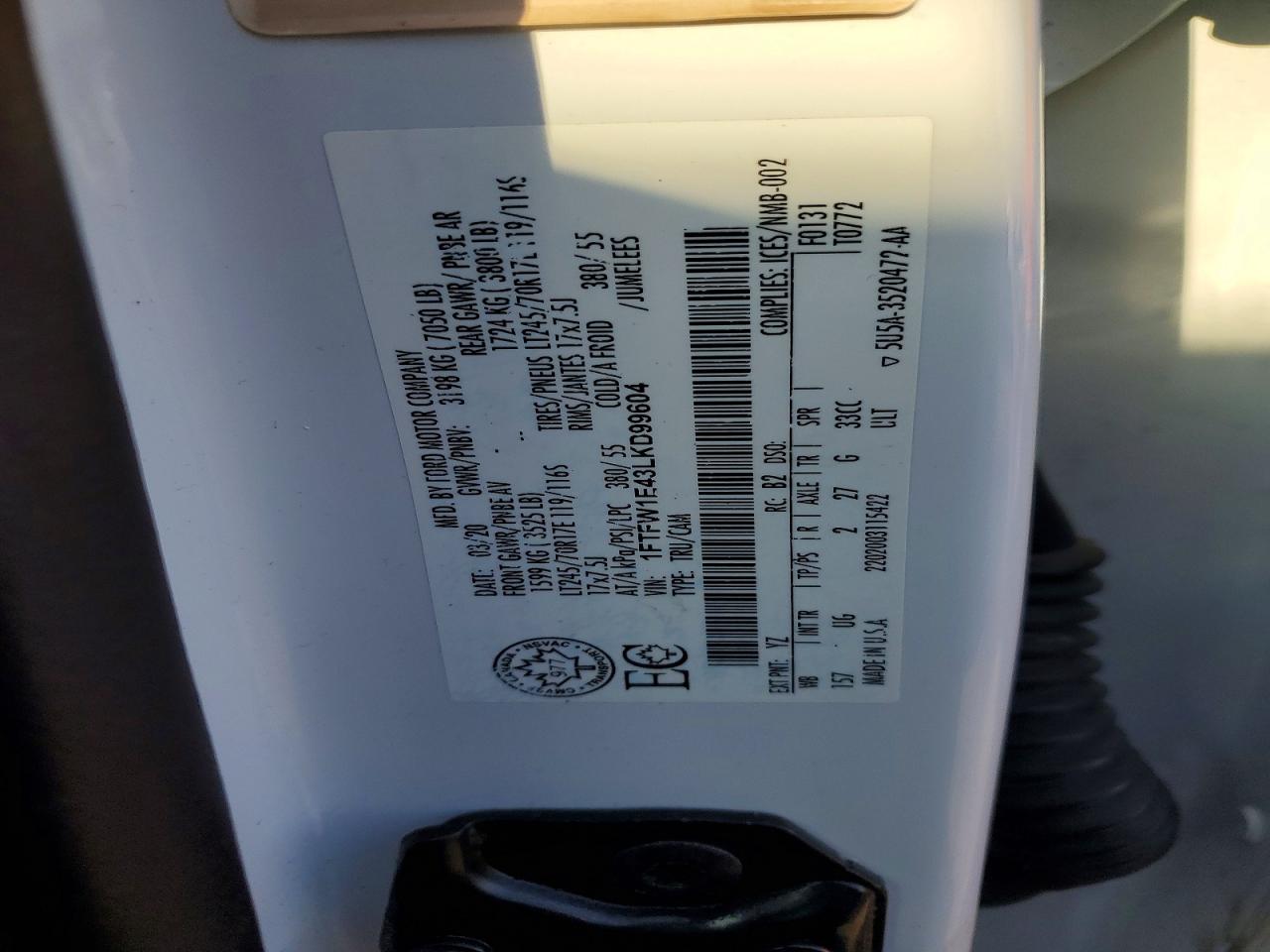 2020 F150 VIN 1FTFW1E43LKD99604 photo 12