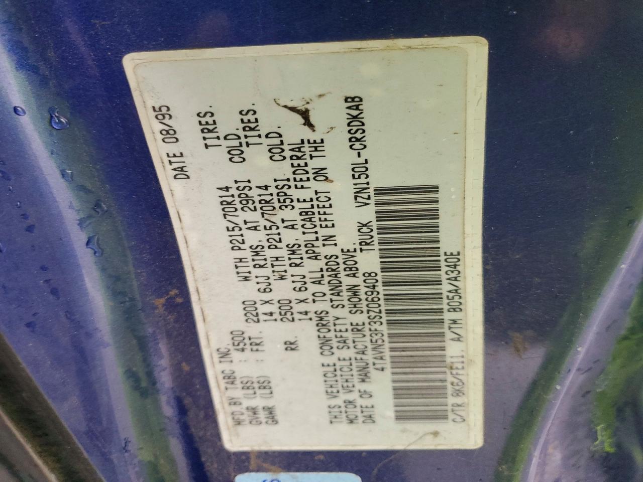 1995 Toyota Tacoma VIN 4TAVN53F3SZ069408 photo 12