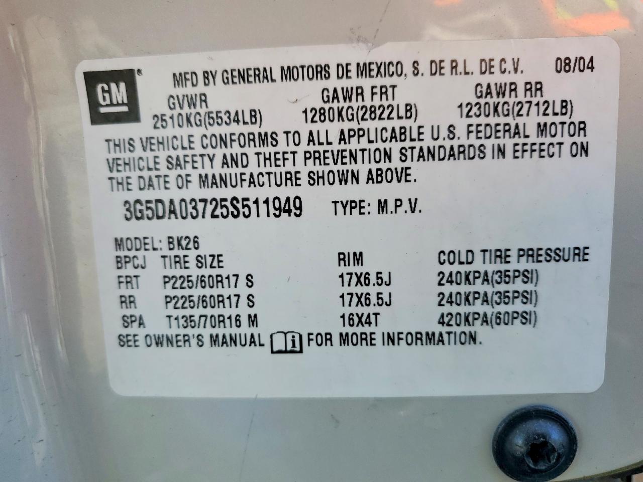 2005 Buick Rendezvous VIN 3G5DA03725S511949 photo 12