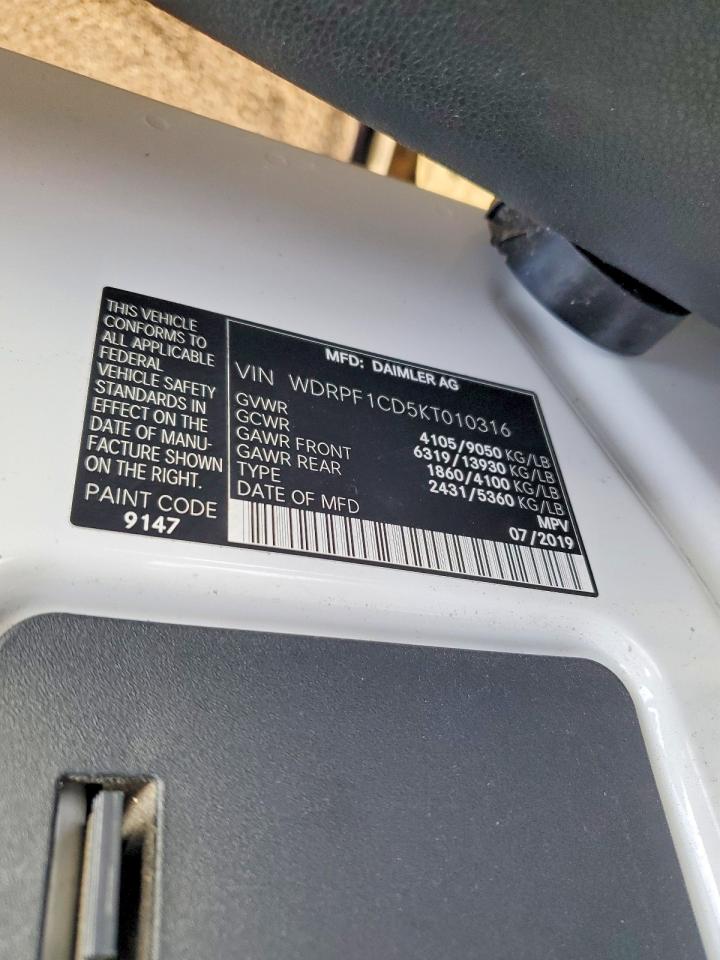 2019 FREIGHTLINER Sprinter VIN WDRPF1CD5KT010316 photo 12