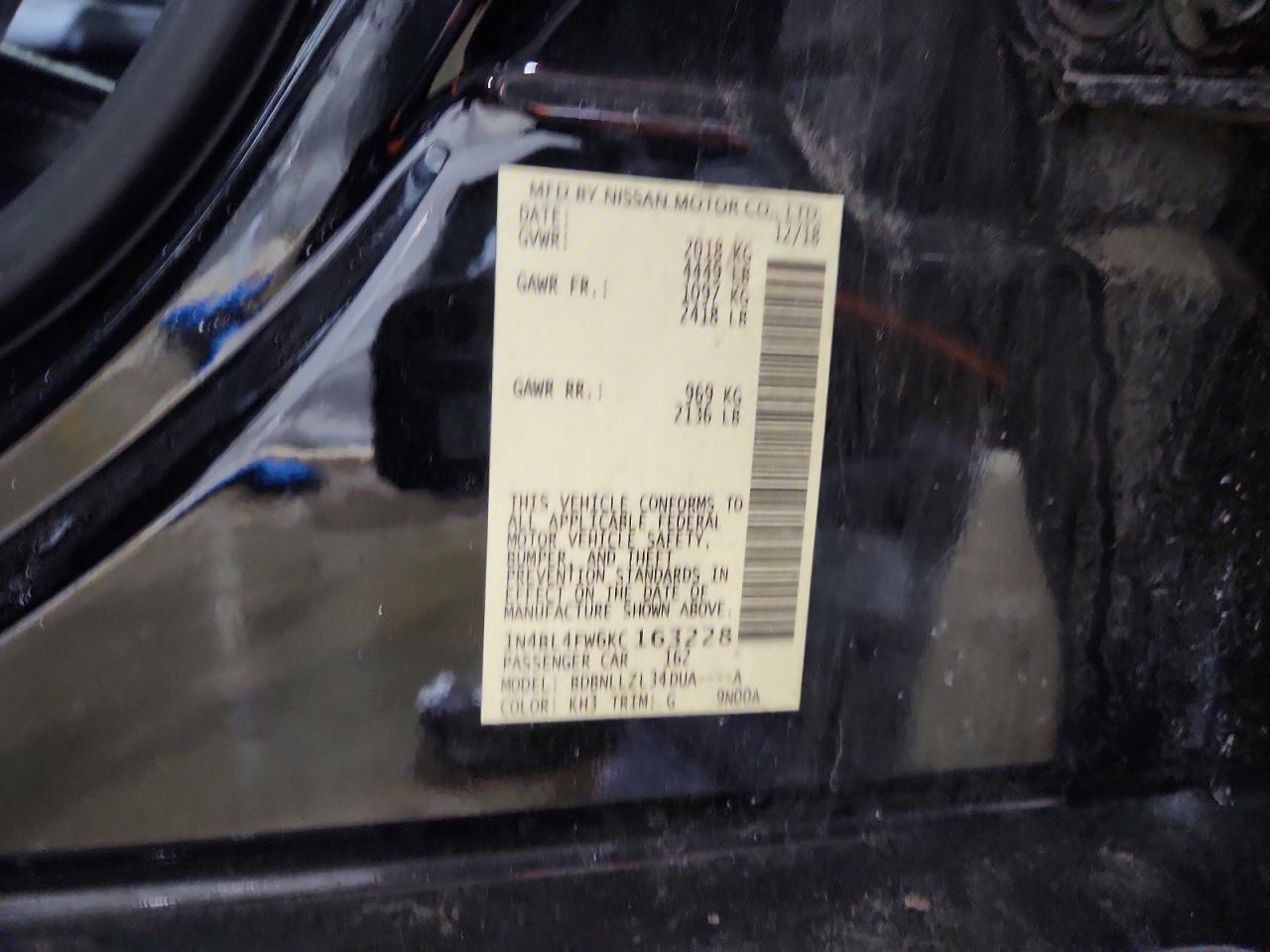 2019 NISS Altima VIN 1N4BL4FW6KC163228 photo 12