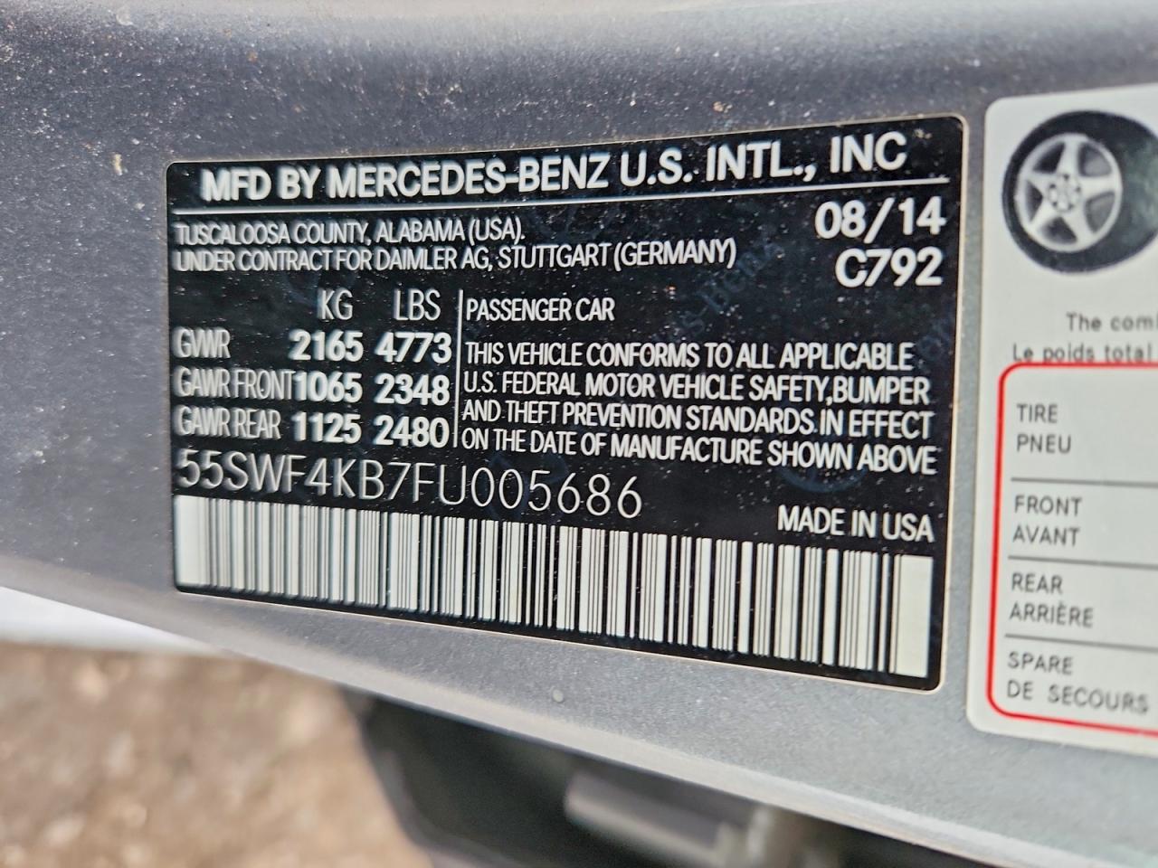 2015 Mercedes-Benz C class VIN 55SWF4KB7FU005686 photo 12